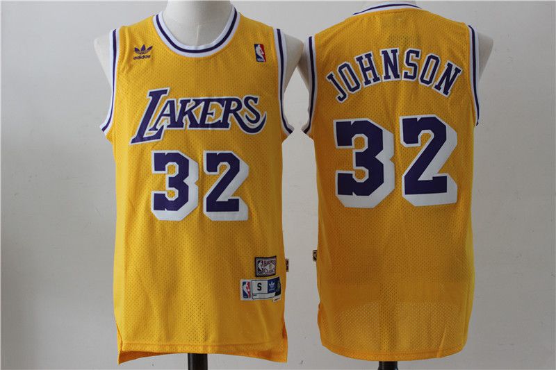 Men Los Angeles Lakers #32 Johnson Yellow Throwback NBA Jerseys